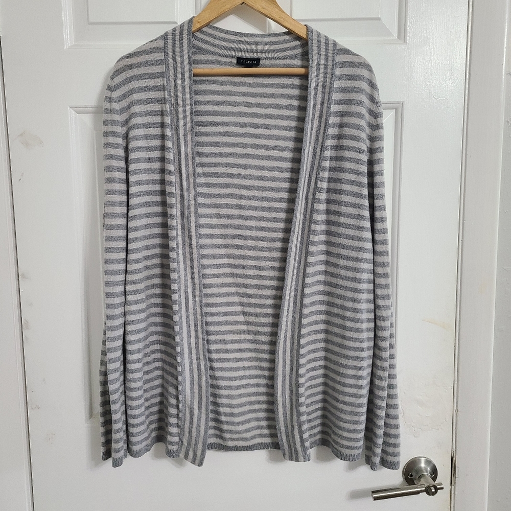 Talbots gray and white open cardigan size M  *C9